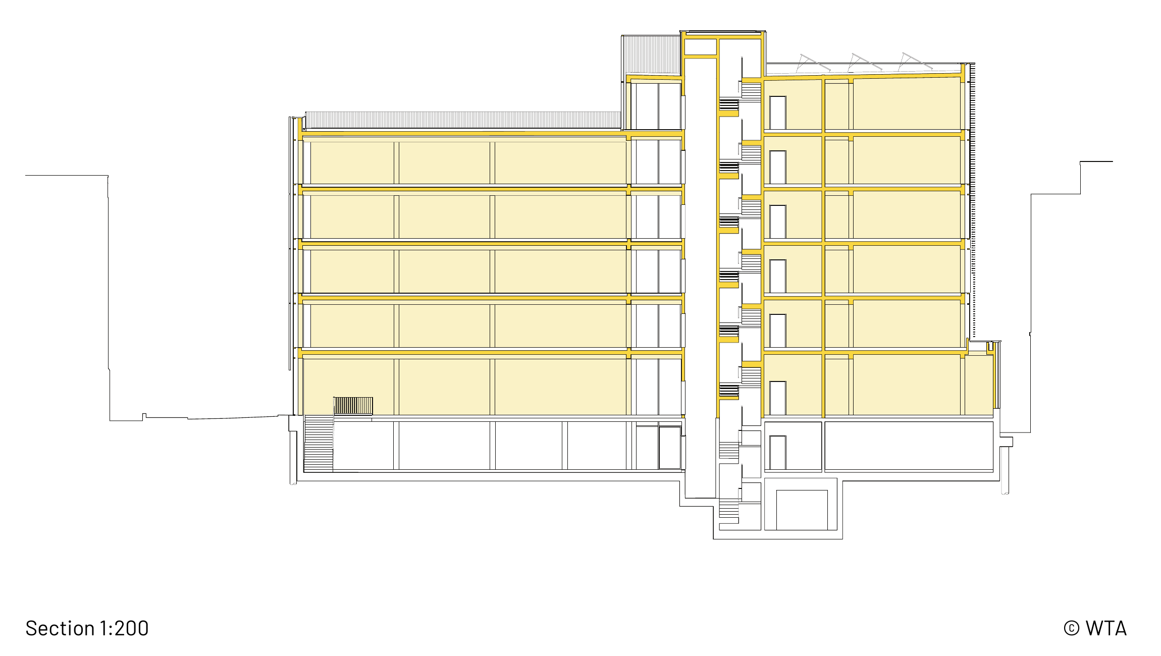Section drawing of The Black & White Building, 1:200